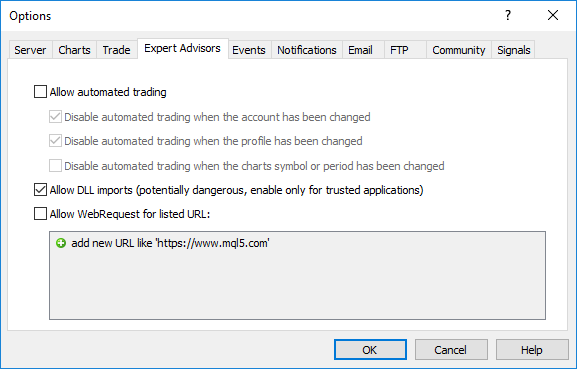 Die Option "DLL-Import erlauben" in mql5-Programmen