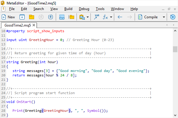 Editing an MQL-Program in MetaEditor