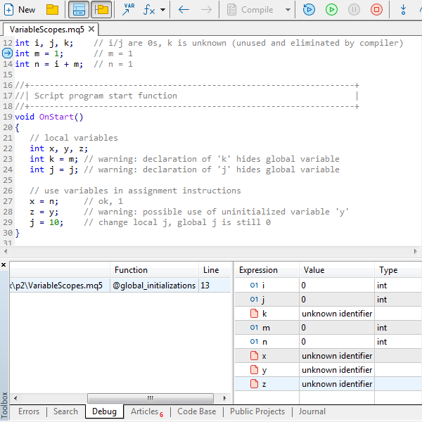 Step-by-Step Debugging and Viewing Variables in MetaEditor